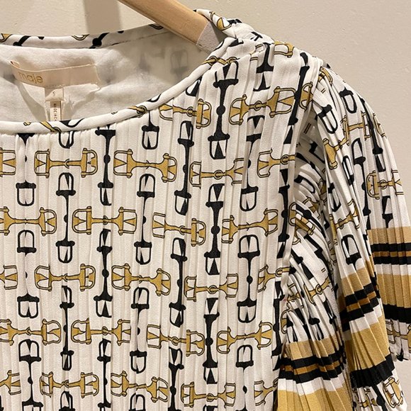NWT Maje WHITE/BLACK Pleated Tunic With Preppy Print SZ 2 - Picture 3 of 9